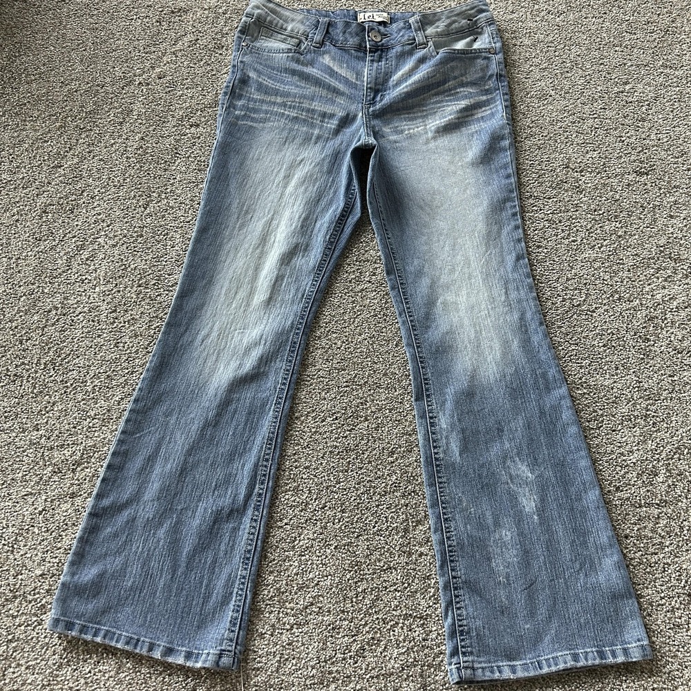 Y2K Lei Sophia Hipster Flare Jeans Juniors 13 Medium Wash Blue Stretch Denim
